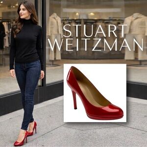 Stuart Weitzman Cherry Red Patent Leather "Platswoon" Platform Heels